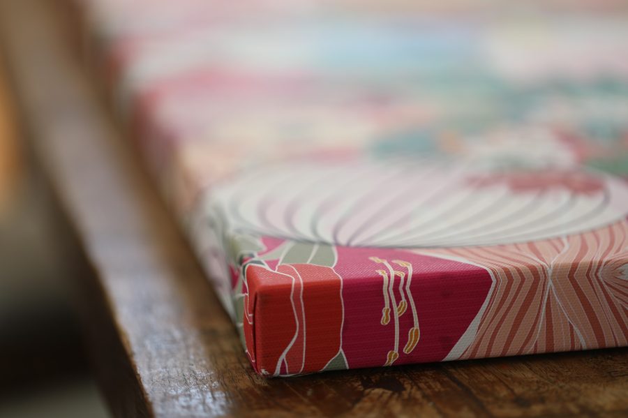 Close-up of a neatly folded canvas corner